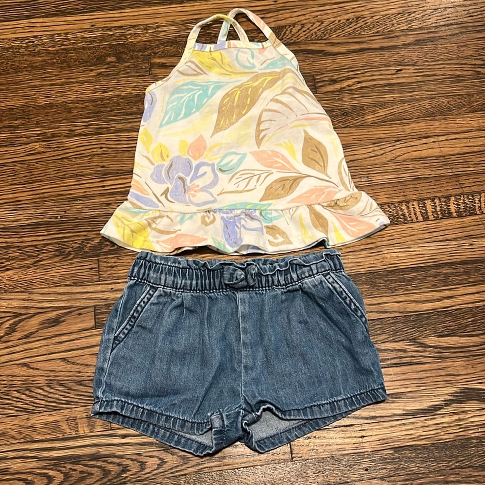 18M little girl tank top and jean shorts